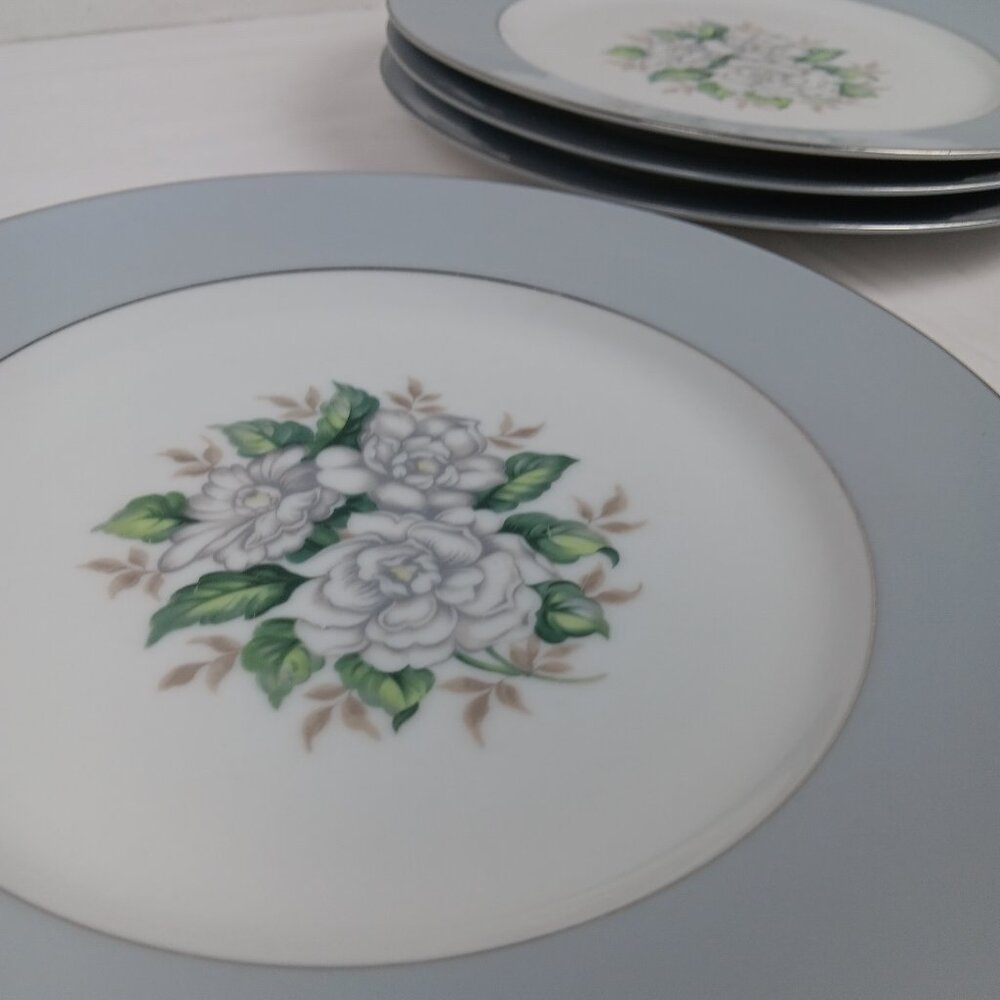 4 Harmony House Sheraton Dinner Plate 3250 China Blue Gray Silver Sears